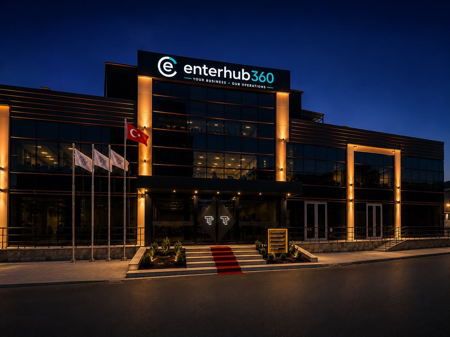 EnterHub360 kampüsü — gece